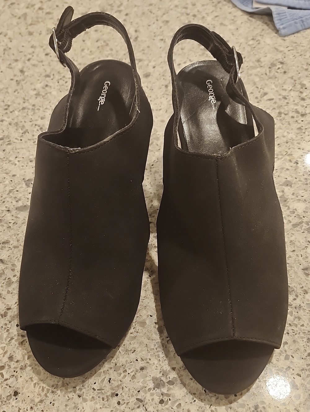 George Black Peep Toe Slingback Wedge Mules